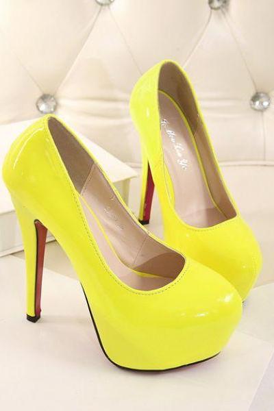neon yellow lace up heels