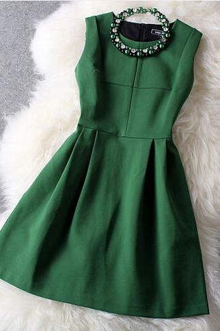 New Unique Fresh Green With Beading Party Dress