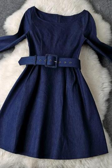 Slim and elegant blue denim dress YT11104UR