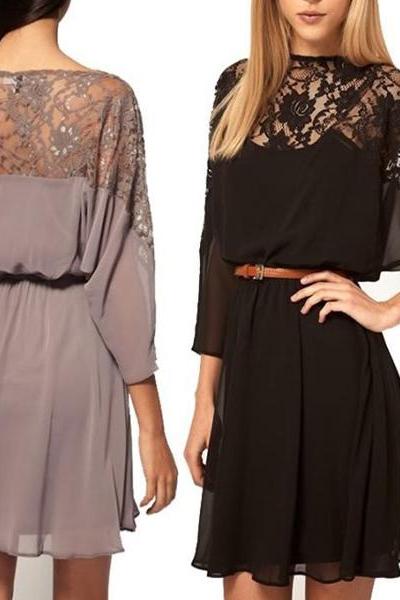 Women 3/4 Sleeve Lace Hollow Sexy Bodycon Party Evening Dress (OUT OF STOCK)