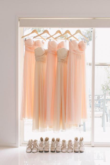 Lovely Pink Chiffon Floor Length Bridesmaid Dresses, Pink Bridesmaid Dresses, Weddings, Pink Prom Dresses, Formal Dresses