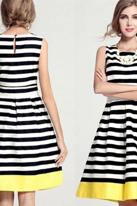 New Fashion Women's Elegant Evening Party Formal Dress Sleeveless Stripe Dress
