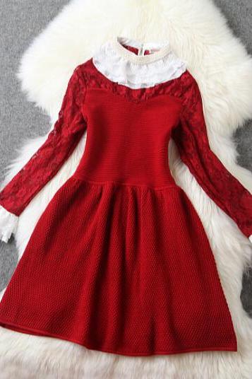 Beaded Lace Long-sleeved Dress Hg11405uy