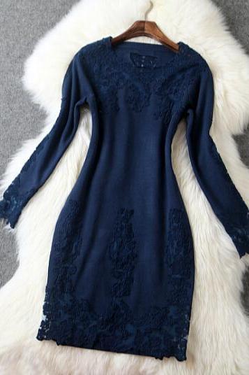 Slim Package Hip Long-sleeved Embroidered Dress Gd11406hg