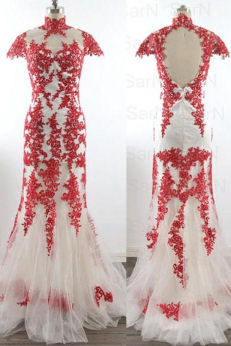 Elegant Sheath Evening Dress Tulle Evening Dress Floor-Length Evening Dress High Neck Prom Dress