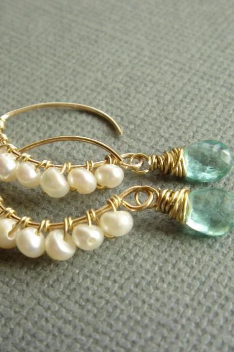 Romance Rich Apatite and Freshwater Pearl 14k Gold Filled Earrings