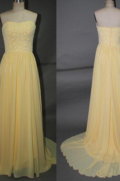 Elegant Yellow Sweetheart A-line Floor Length Prom Dresses, Elegant Prom Dresses, Evening Dresses, Bridesmaid Dresses