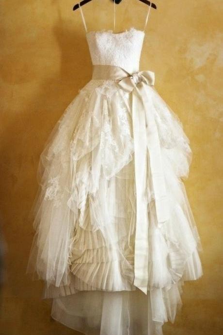 Lace Wedding Dresses With Sash, Wedding Gowns, Bridal Dresses, Bridal Gowns, Strapless Wedding Dress, Ball Gown Wedding Dress