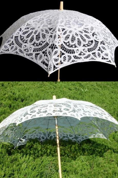 82*68 Romantic White Lace Bridal Umbrella Wooden Handle Bridal Umbrella Fashion Girl Umbrella