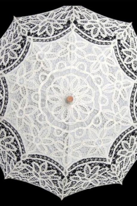 76*65 Romantic White Beige Lace Bridal Umbrella Wooden Handle Bridal Umbrella Fashion Girl Umbrella
