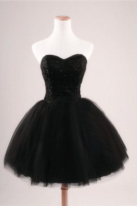 Black Ball Gown Sweetheart Short Prom dresses,black prom dress,cheap short black dresses for prom,little black prom dress, cocktail dresses