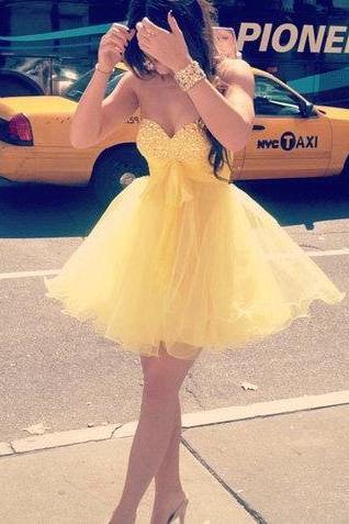 Ball Gown Sweetheart Neckline Short Mini Prom Dress, Dresses For Prom 2014, Short Yellow Prom Dresses, Formal Dresses