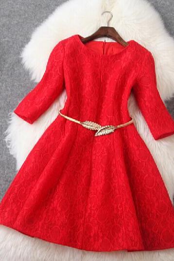 Slim red stitching lace dress GF11604HU