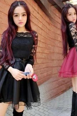 Lace Stitching Bow Dress