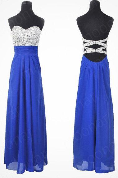 Custom Made A Line Backless Blue Prom Dresses, Red Prom Dresses, Dresses For Prom, Backless Prom Dresses, Graduation Dresses
