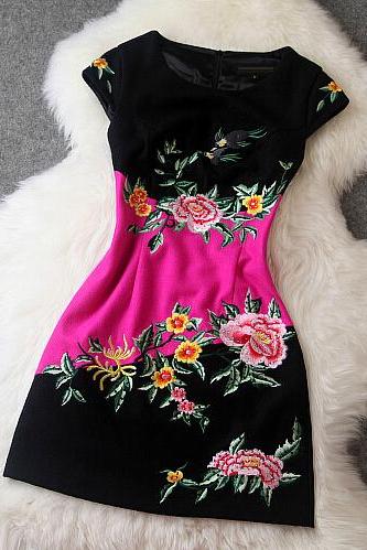 Slim Embroidered Vintage Dress Hg11704kf