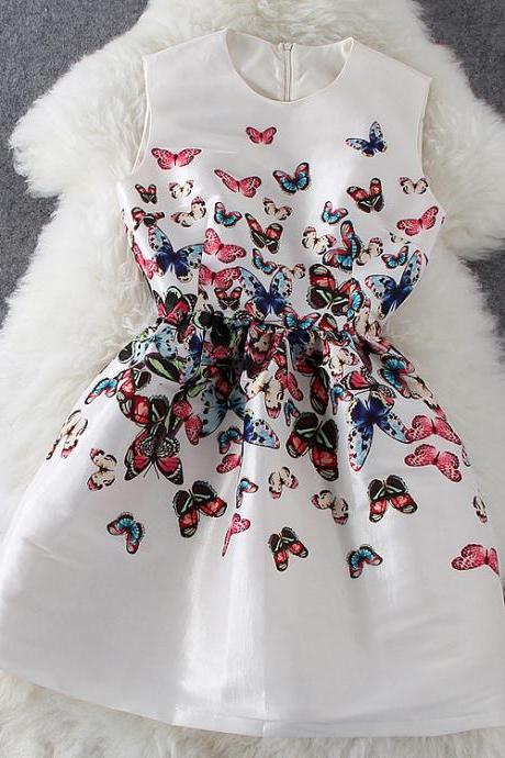 Butterfly Print Sleeveless Dress