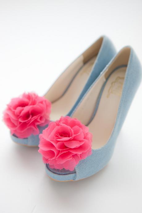 1 Pair(Set of 2)-fuchsia pink-Chiffon flower shoe clips for bridal wedding/Choose your color