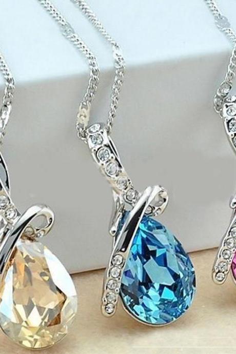 Fashion Girl Rhinestone Chain Crystal Waterdrop Necklace Pendant Wedding Jewelry