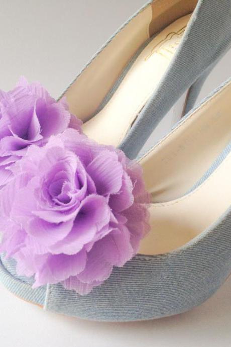 1 Pair(Set of 2)-LAVENDER-Chiffon flower shoe clips for bridal wedding/Choose your color