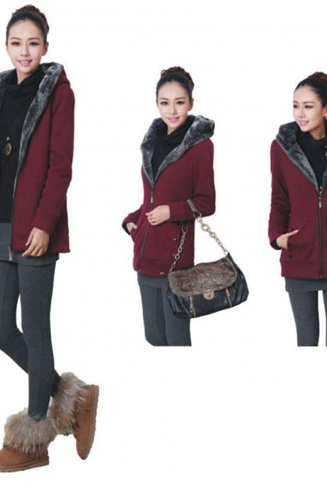 Women's Fashion Thicken Warm Hoodie Casual Slim Fleece Winter Hooded Coat Jacket