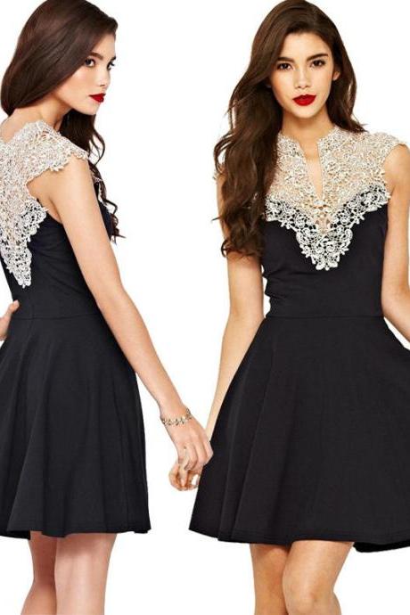 Sexy Ladies Lace Chiffon Sleeveless Dress Party Evening Cocktail Mini Dresses