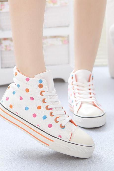 Ladies shoes winter new high top canvas lace-up trainers polka dot sneakers shoe