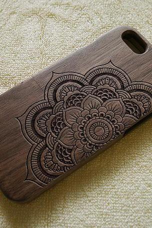 Mandala iPhone 6 case, Wood iPhone 6 Plus case, Wood iPhone 6 cover, cool, laser engraving, real wood, wood iPhone case