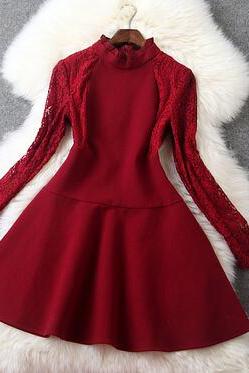 Slim Lace Long-sleeved Dress Fg12109jk