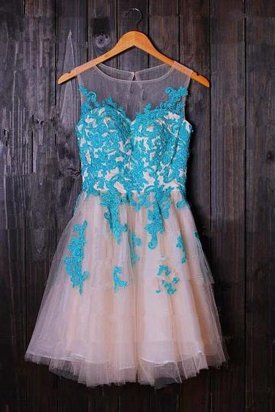 Cute and Lovely Short Tulle Prom Dresses with Applieuqe, Short Prom Dresses, Prom Dresses , Homecoming Dresses
