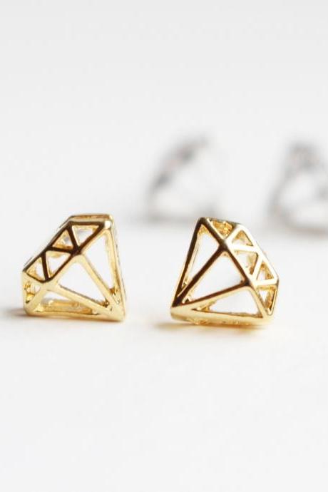 Diamond shape stud earrings, post earrings, sterling silver ear post, Minimal, Simple, Geometric