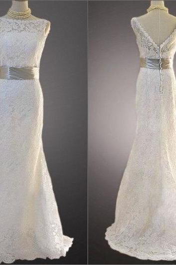 Custom make 2015 style Vintage A LINE Lace Wedding Dress Bridal Gown Satin Sash Bridesmaid Dress Evening Prom Dress