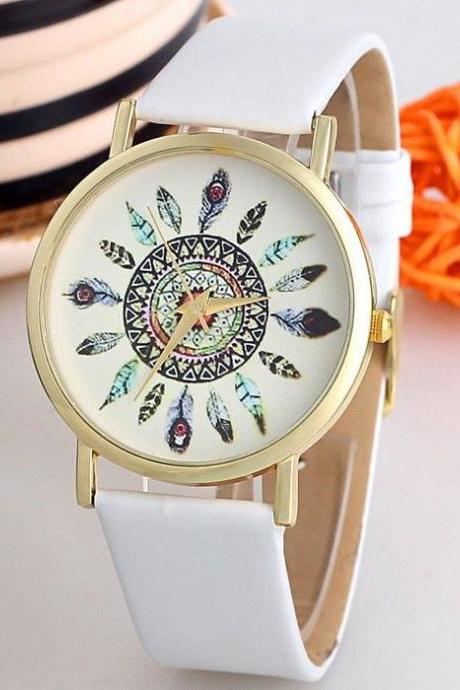 Indian vintage style white band girl watch