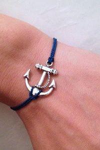 Navy Blue CORD With Anchor Wish Bracelet