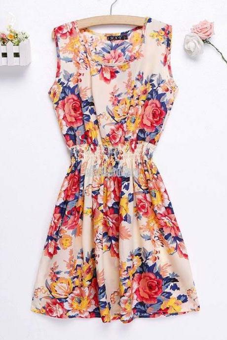 Sexy Women Sleeveless Chiffon Evening Cocktail Party Floral Short Dress
