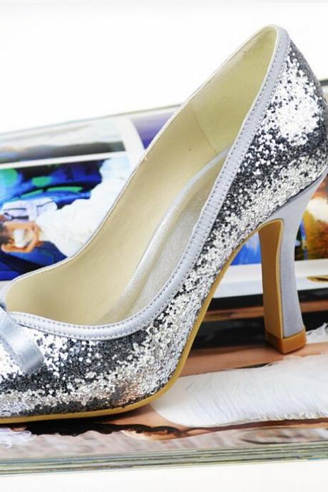  New Design Peep Toe Thin Heels Silvery Sequins Lace Prom Shoes Woman High Heel Shoes,wedding shoes