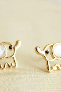 White Opal Lovely Elephant Earrings Studs
