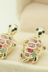 Lovely Cute Rhinestone Turtle Animal Earrings