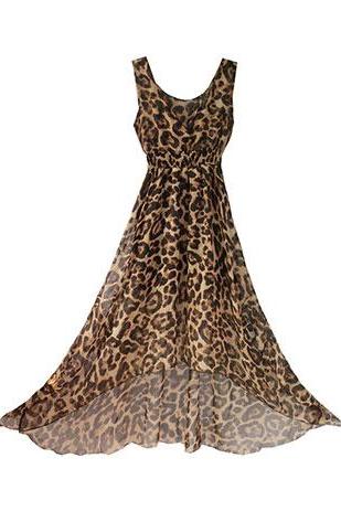 Low Cut V Neck Leopard Print Sleeveless Maxi Dress