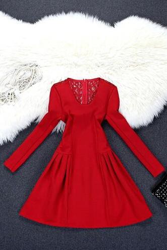 Round Neck Long-sleeved Lace Dress Ax12612ax