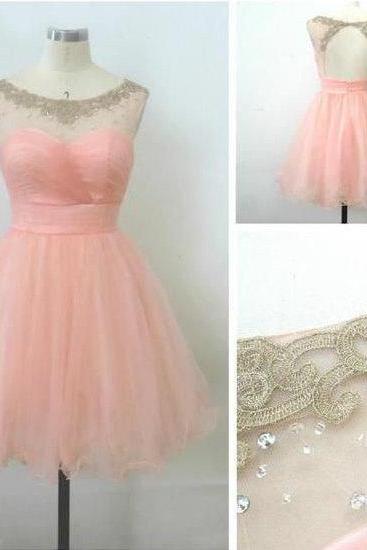 Ball Gown Round Neckline Mini Homecoming Dress, Prom Dress, Short Homecoming Prom Dress, Formal Dress, Pink Short Mini Prom Dresses