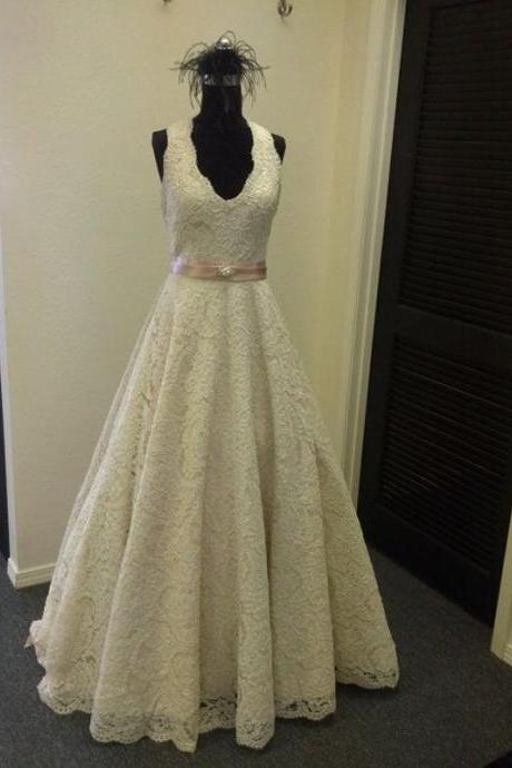 Wd150 V-Neck Wedding Dress Lace Wedding Dress A-Line Wedding Dress