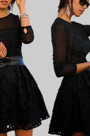 Black Lace Flowers Embroidered Dress WE12717OP