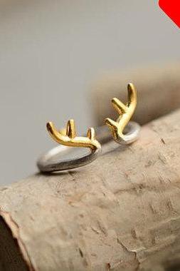Antler Ring, Sterling Silver Deer Antler Ring, Gold Antler Ring, Silver Antler Ring, Adjustable Ring, Special Gift, Big