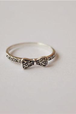 Marcasite ring, bow ring, black marcasite stone ring, made of 925 sterling silver, bow shaped charm (JZ5)
