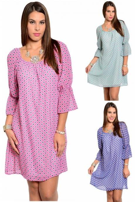 New Womens PINK/BLUE/AQUA Polka Dot SHIFT Mini DRESS Plus Size XL/1X/2X/3X