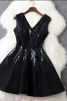 2015 Spring European And American Women&amp;#039;s Fashion Party Dress Sequined V-neck Dress Vest Dress--black