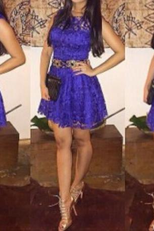 Blue Lace Sleeveless Dress Sf12910jl