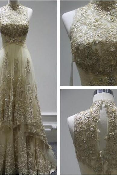 2015 Prom Dresses, Sexy O-neck Evening Dress, Floor-length Evening Dresses, Tulle And Appliques Prom Dresses, The Charming Evening Dresses,