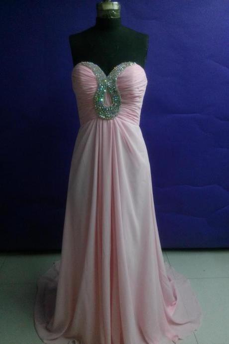 Lovely Pink Chiffon Floor Length Sweetheart Prom Dress With Beadings, Bridesmaid Dresses, Pink Prom Dresses, Weddings, Pink Prom Dresses, Formal